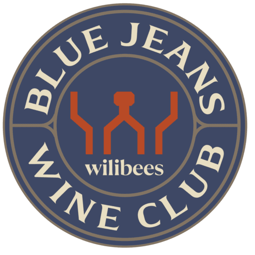 a blue circle with white text and red people on it