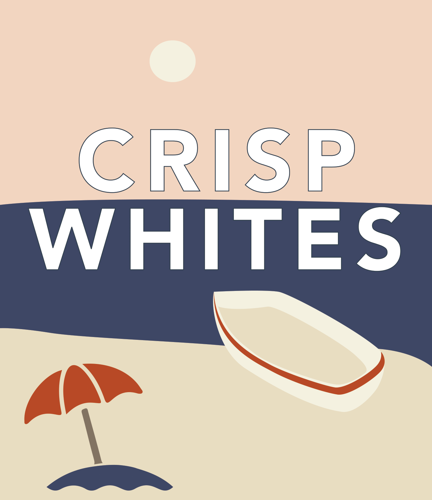 Wilibees Wine Blue Jeans Wine Club graphic of the beach for their Wine Club that features Crisp Whites